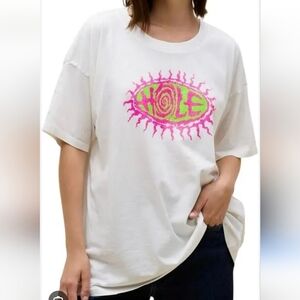 Daydreamer Hole T-Shirt Women's Small White Pink and Green Graphic Tee